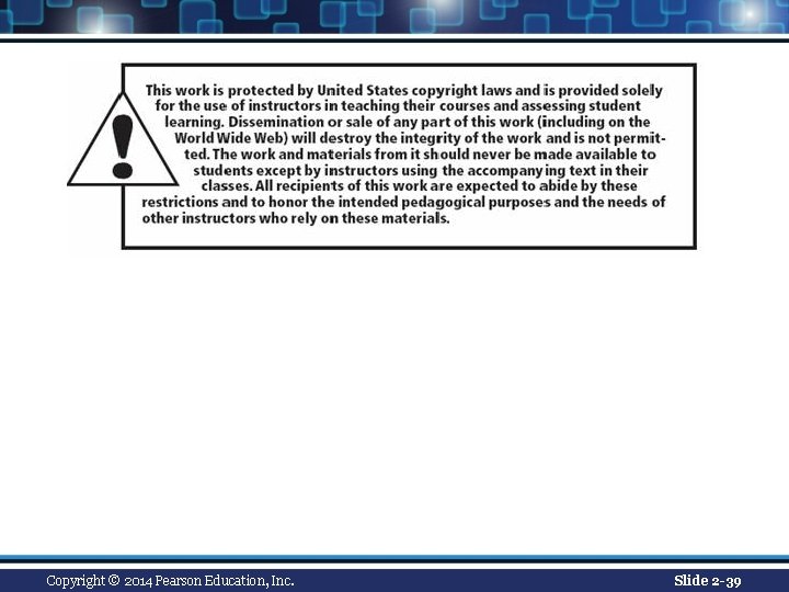 Copyright © 2014 Pearson Education, Inc. Slide 2 -39 Copyright © 2014 Pearson Education, Inc. Slide 2 -39