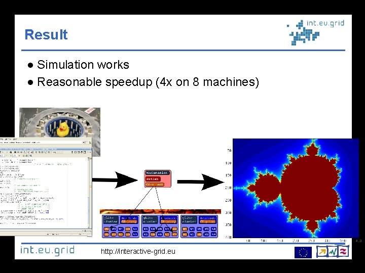 Result Simulation works Reasonable speedup (4 x on 8 machines) http: //interactive-grid. eu 