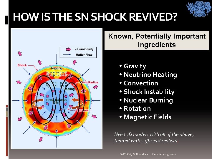 HOW IS THE SN SHOCK REVIVED? Known, Potentially Important Ingredients Gravity Neutrino Heating Convection HOW IS THE SN SHOCK REVIVED? Known, Potentially Important Ingredients Gravity Neutrino Heating Convection