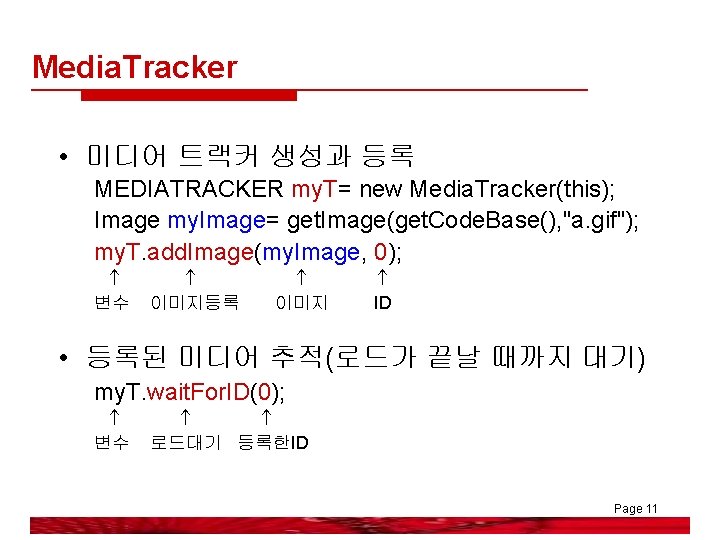 Media. Tracker • 미디어 트랙커 생성과 등록 MEDIATRACKER my. T= new Media. Tracker(this); Image