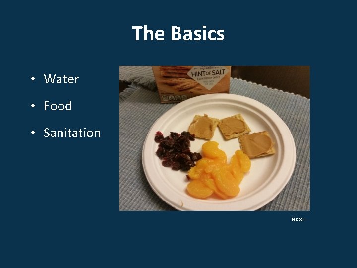 The Basics • Water • Food • Sanitation NDSU 