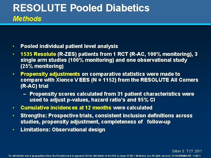 RESOLUTE Pooled Diabetics Methods • • • Pooled individual patient level analysis 1535 Resolute