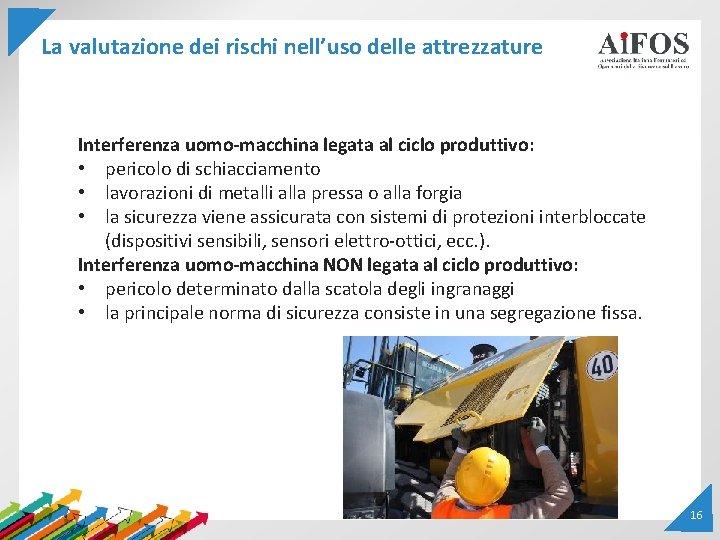 La valutazione dei rischi nell’uso delle attrezzature Interferenza uomo-macchina legata al ciclo produttivo: •