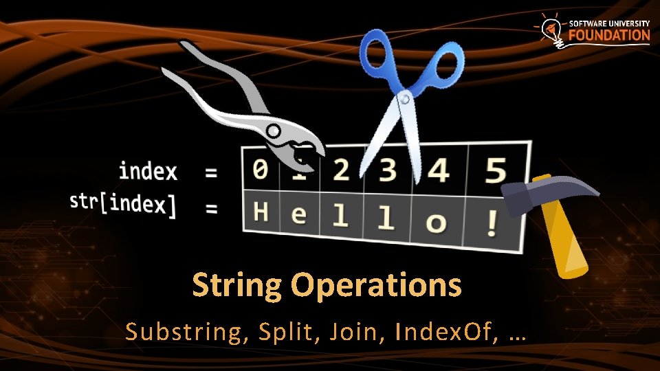 String Operations Substring, Split, Join, Index. Of, … 