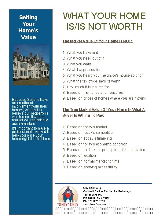 Setting Your Home’s Value WHAT YOUR HOME IS/IS NOT WORTH The Market Value Of Setting Your Home’s Value WHAT YOUR HOME IS/IS NOT WORTH The Market Value Of