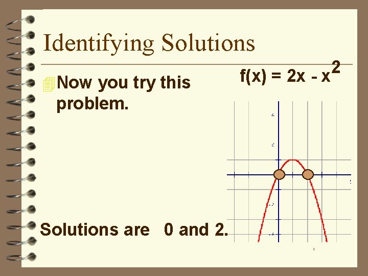 Identifying Solutions 4 Now you try this 2 f(x) = 2 x - x