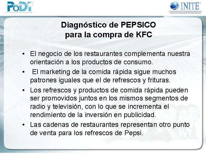 Diagnóstico de PEPSICO para la compra de KFC • El negocio de los restaurantes