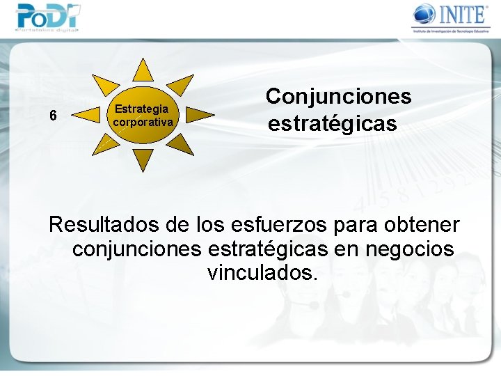 6 Estrategia corporativa Conjunciones estratégicas Resultados de los esfuerzos para obtener conjunciones estratégicas en