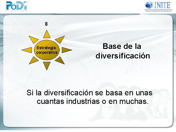 8 Estrategia corporativa Base de la diversificación Si la diversificación se basa en unas