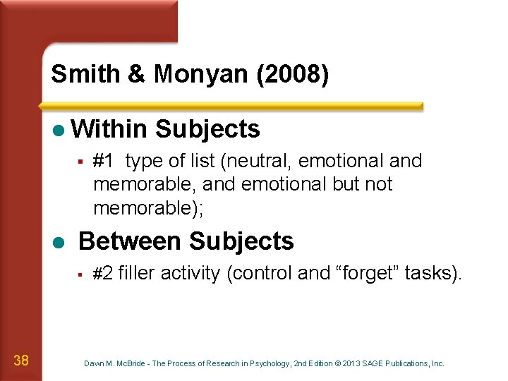 Smith & Monyan (2008) l Within § l #1 type of list (neutral, emotional