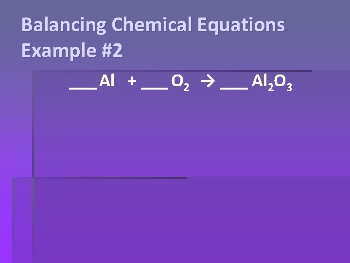 Balancing Chemical Equations Example #2 ___ Al + ___ O 2 → ___ Al