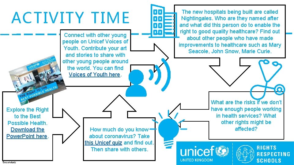 ACTIVITY TIME Connect with other young people on Unicef Voices of Youth. Contribute your