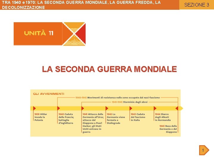 TRA 1940 e 1970: LA SECONDA GUERRA MONDIALE, LA GUERRA FREDDA, LA DECOLONIZZAZIONE SEZIONE