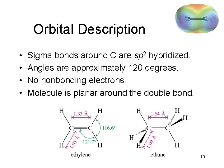 Orbital Description • • Sigma bonds around C are sp 2 hybridized. Angles are