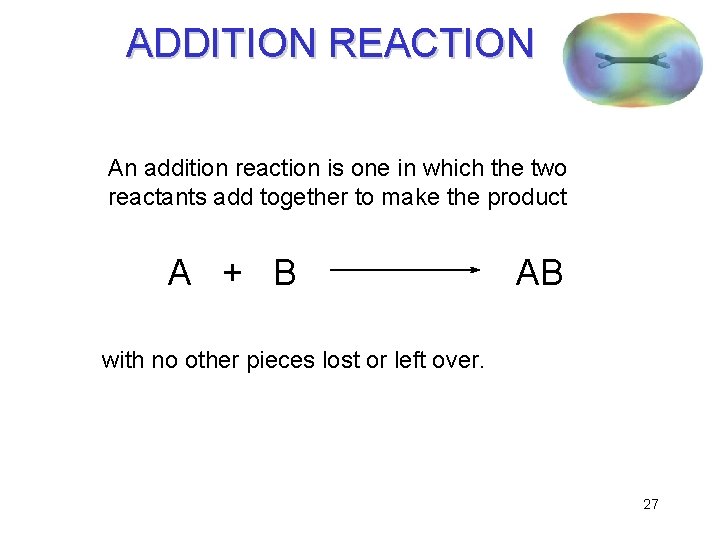 ADDITION REACTION An addition reaction is one in which the two reactants add together