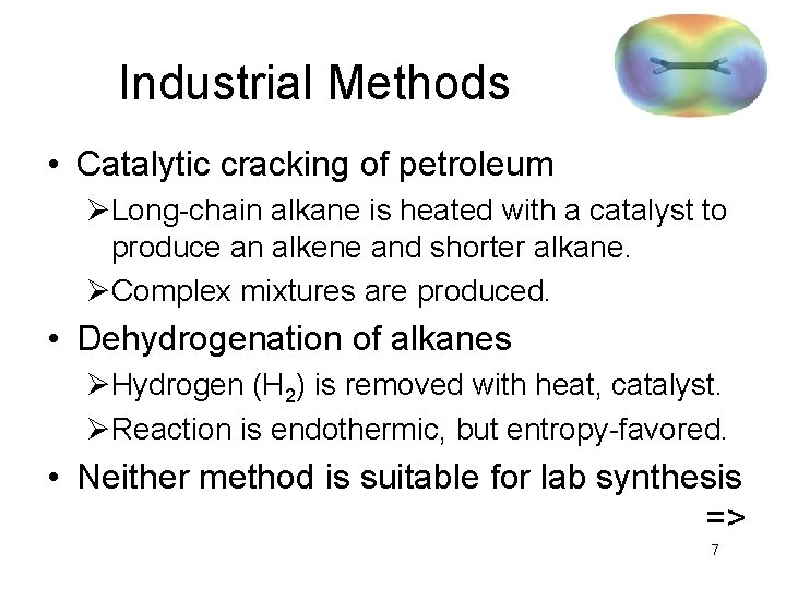 Industrial Methods • Catalytic cracking of petroleum ØLong-chain alkane is heated with a catalyst
