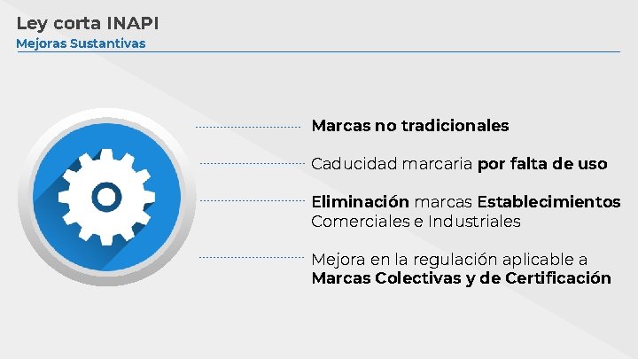 Ley corta INAPI Mejoras Sustantivas Marcas no tradicionales Caducidad marcaria por falta de uso