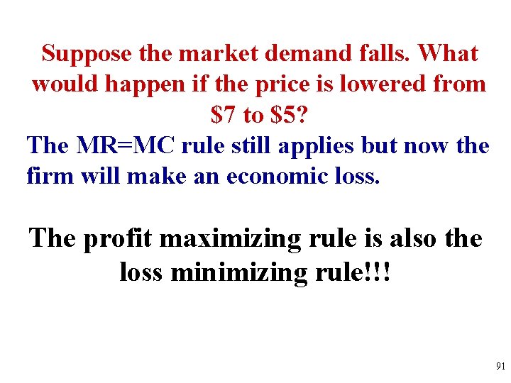 Suppose the market demand falls. What would happen if the price is lowered from