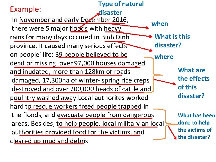 Type of natural Example: disaster In November and early December 2016, when there were