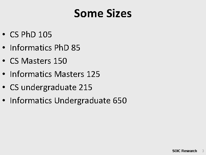 Some Sizes • • • CS Ph. D 105 Informatics Ph. D 85 CS