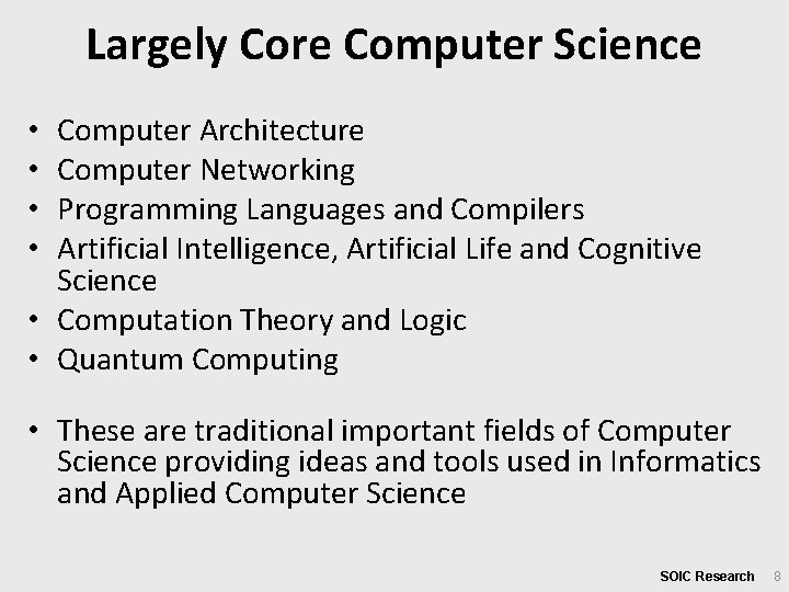 Largely Core Computer Science Computer Architecture Computer Networking Programming Languages and Compilers Artificial Intelligence,