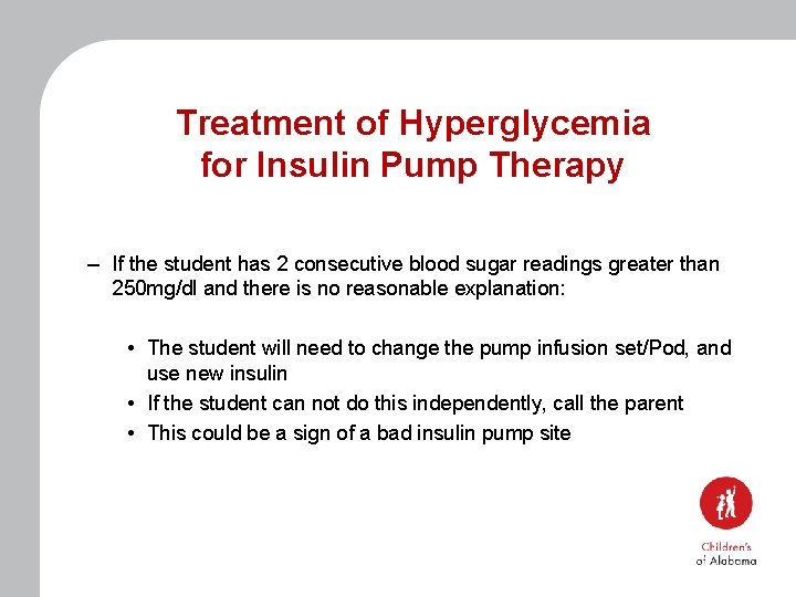 Treatment of Hyperglycemia for Insulin Pump Therapy – If the student has 2 consecutive