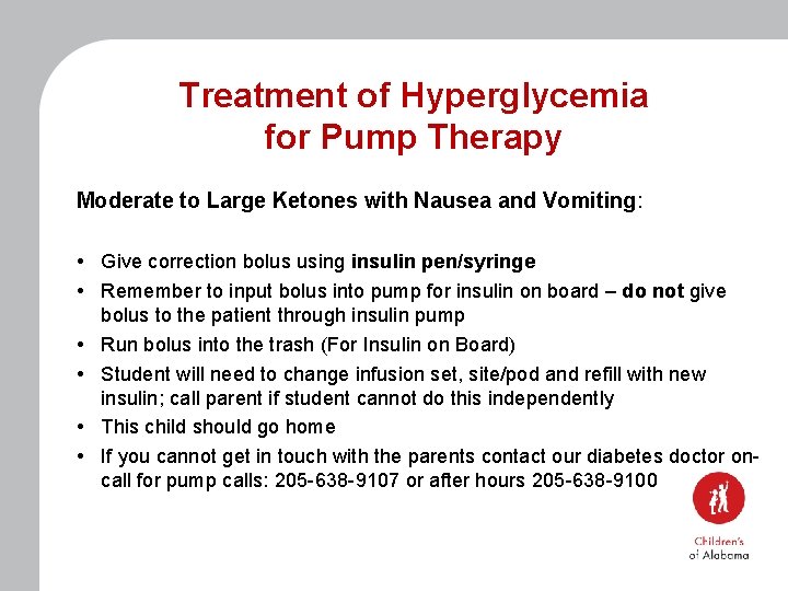 Treatment of Hyperglycemia for Pump Therapy Moderate to Large Ketones with Nausea and Vomiting: