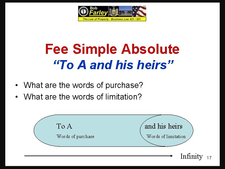 Fee Simple Absolute “To A and his heirs” • What are the words of