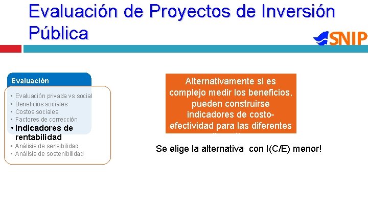 Evaluación de Proyectos de Inversión Pública Evaluación • • Evaluación privada vs social Beneficios