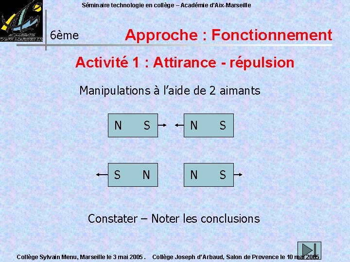 Séminaire technologie en collège – Académie d’Aix-Marseille Approche : Fonctionnement 6ème Activité 1 :