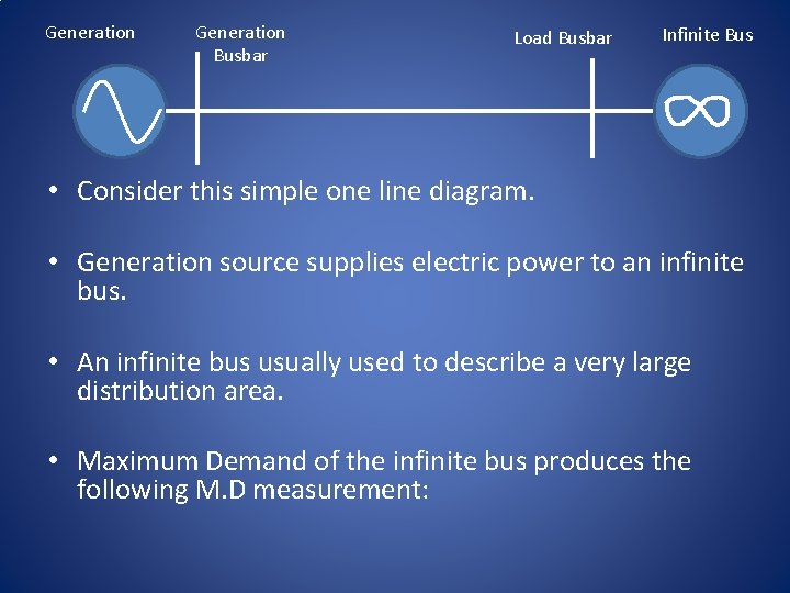 Generation Busbar Load Busbar Infinite Bus • Consider this simple one line diagram. •