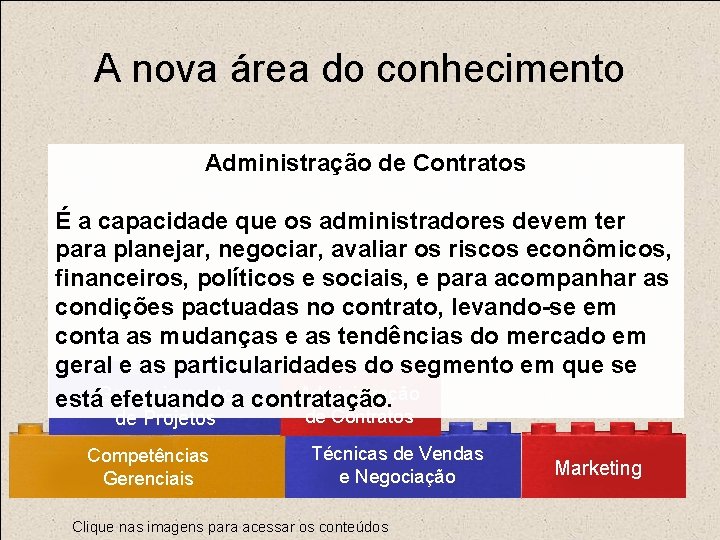 A nova área do conhecimento Administração de Contratos É a capacidade que os administradores