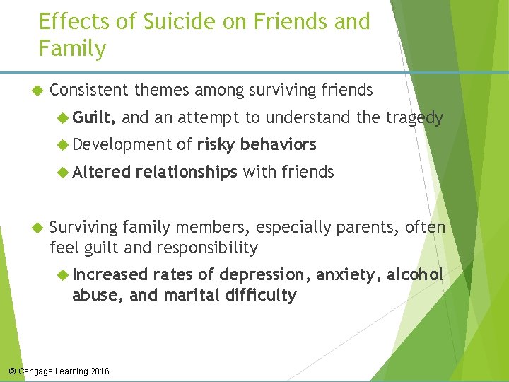 Effects of Suicide on Friends and Family Consistent themes among surviving friends Guilt, and