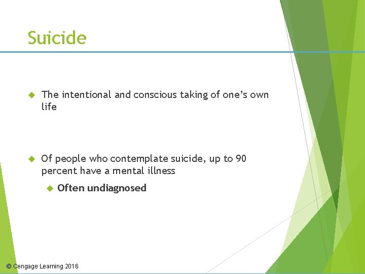 Suicide The intentional and conscious taking of one’s own life Of people who contemplate