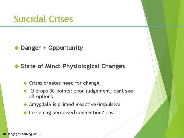 Suicidal Crises Danger + Opportunity State of Mind: Physiological Changes Crises creates need for