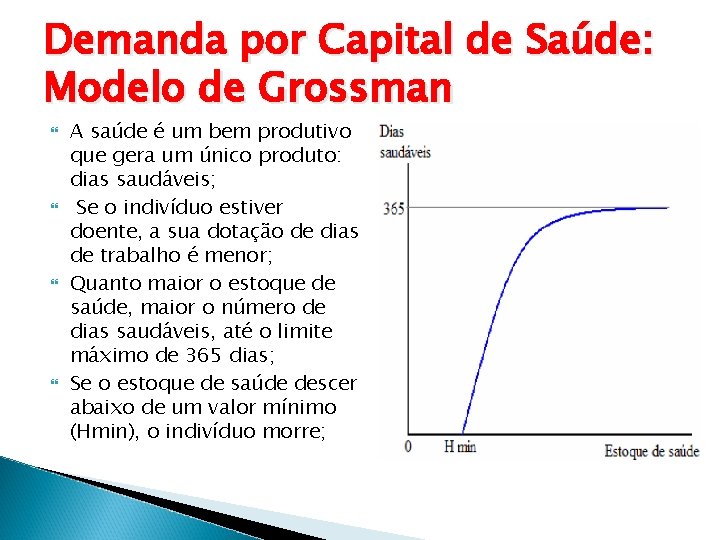 Demanda por Capital de Saúde: Modelo de Grossman A saúde é um bem produtivo