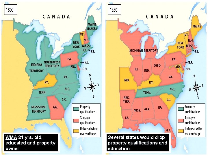 1790 WMA 21 yrs. old, educated and property owner……. voting Several states would drop