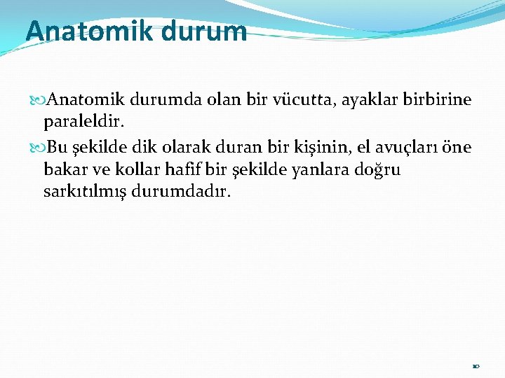 Anatomik durumda olan bir vücutta, ayaklar birbirine paraleldir. Bu şekilde dik olarak duran bir