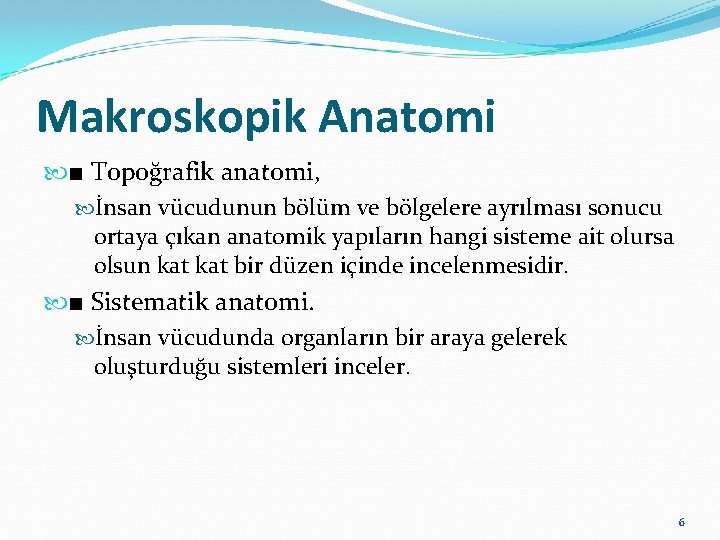 Makroskopik Anatomi ■ Topoğrafik anatomi, İnsan vücudunun bölüm ve bölgelere ayrılması sonucu ortaya çıkan