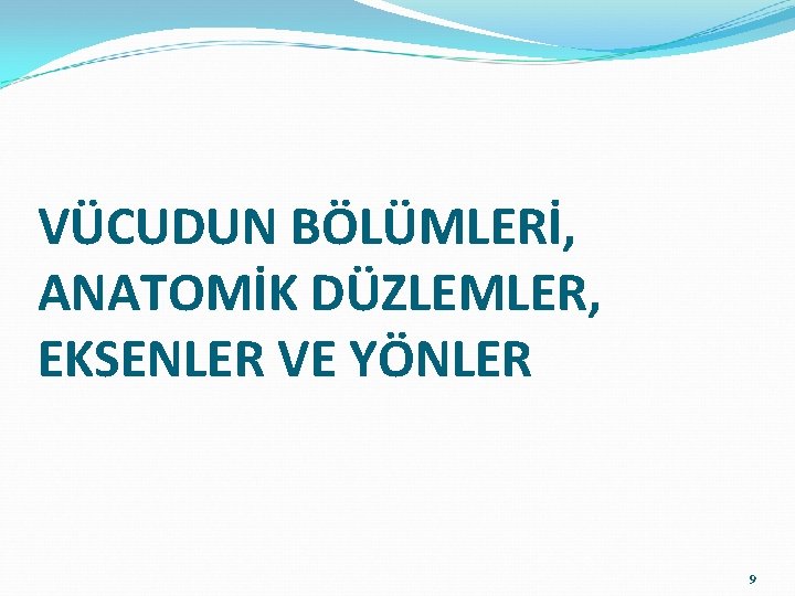 VÜCUDUN BÖLÜMLERİ, ANATOMİK DÜZLEMLER, EKSENLER VE YÖNLER 9 