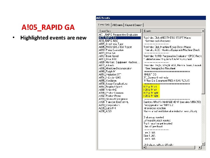 A!05_RAPID GA • Highlighted events are new 
