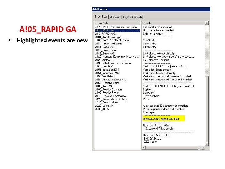 A!05_RAPID GA • Highlighted events are new 