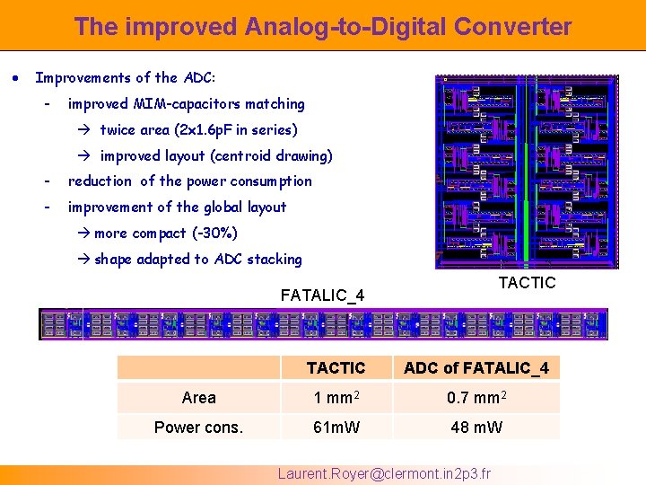 The improved Analog-to-Digital Converter Improvements of the ADC: - improved MIM-capacitors matching twice area