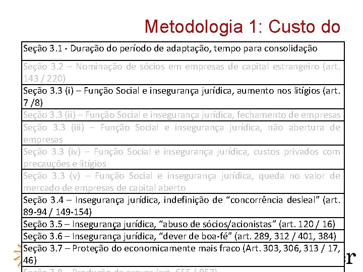 Metodologia 1: Custo do Seção 3. 1 - Duração do período de adaptação, tempo