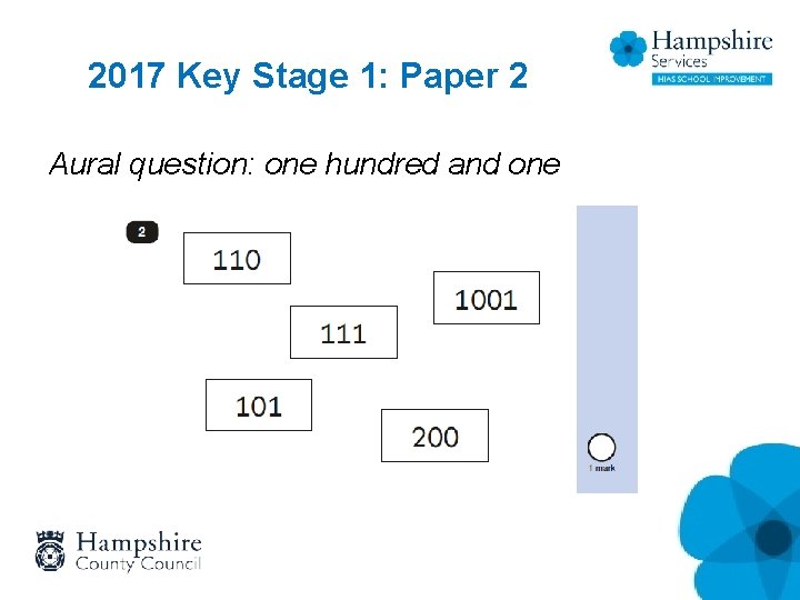 2017 Key Stage 1: Paper 2 Aural question: one hundred and one 