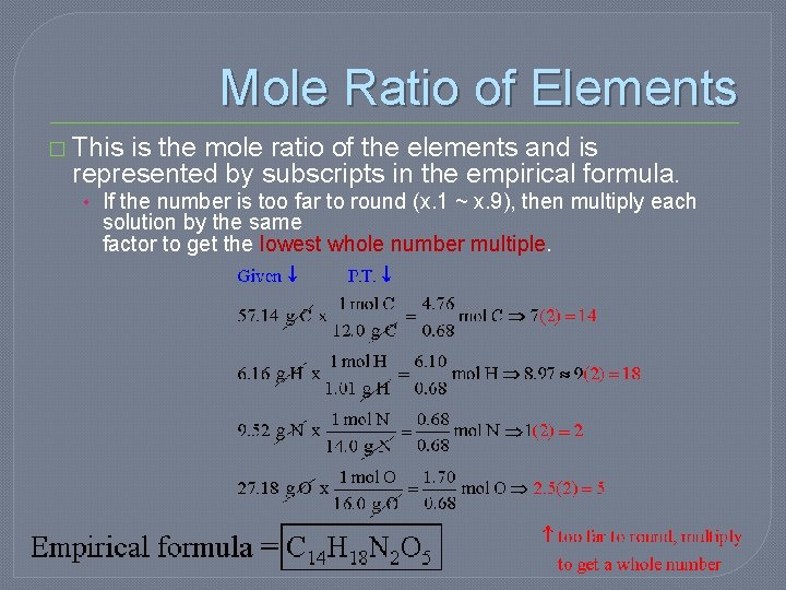Mole Ratio of Elements � This is the mole ratio of the elements and