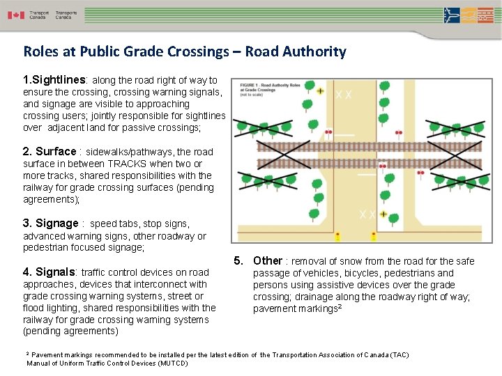 Roles at Public Grade Crossings – Road Authority 1. Sightlines: along the road right