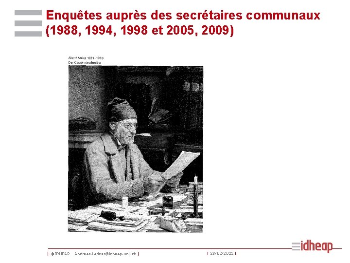 Enquêtes auprès des secrétaires communaux (1988, 1994, 1998 et 2005, 2009) | ©IDHEAP –