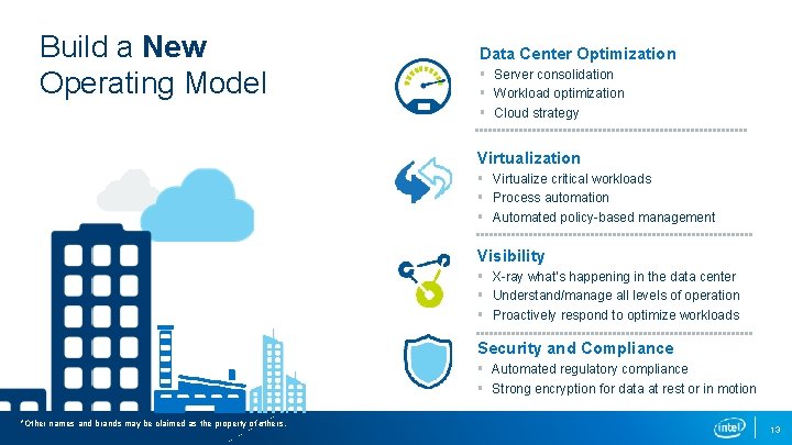 Build a New Operating Model Data Center Optimization § Server consolidation § Workload optimization