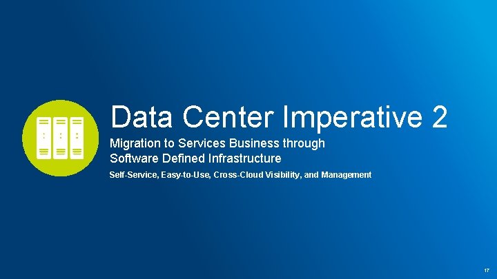 Data Center Imperative 2 Migration to Services Business through Software Defined Infrastructure Self-Service, Easy-to-Use,